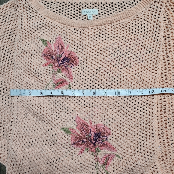 Anthropologie Pilcro Open Knit Dolman Sleeve Embroidered Floral Sweater  XXS - Picture 10 of 13
